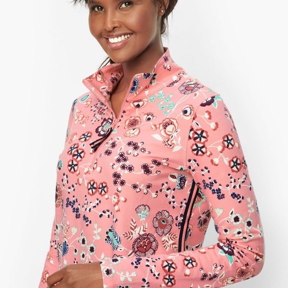 Talbots Pink Graphic Fitted Long Sleeve Polo - Picture 2 of 10